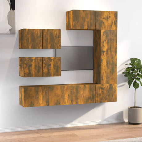 6 Piece Tv Cabinet Set Smoked Oak Engineered Wood