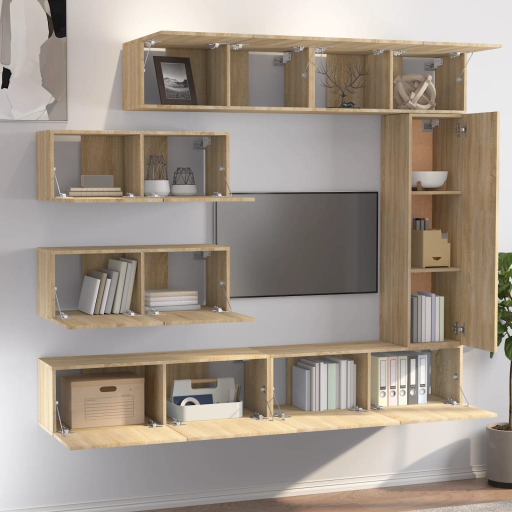 7 Piece Tv Cabinet Set Sonoma Oak Engineered Wood