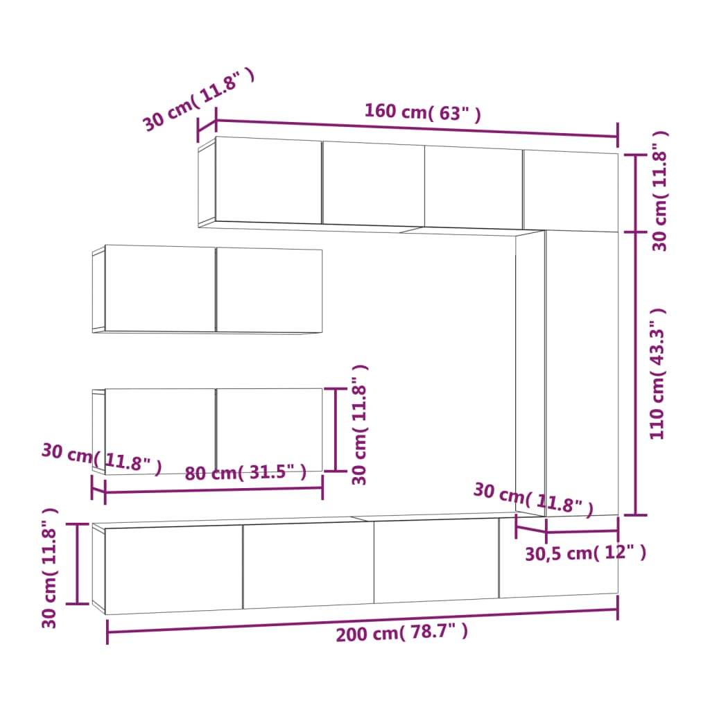 7 Piece Tv Cabinet Set Sonoma Oak Engineered Wood