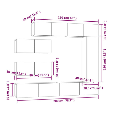 7 Piece Tv Cabinet Set Concrete Grey Engineered Wood