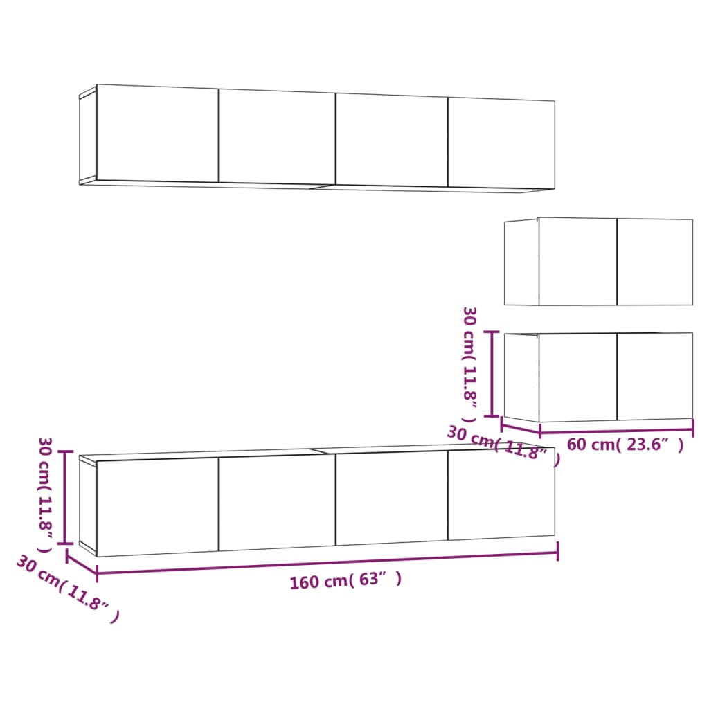 4 Piece Tv Cabinet Set Engineered Wood