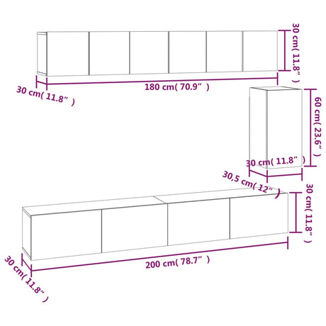 6 Piece Tv Cabinet Set Engineered Wood