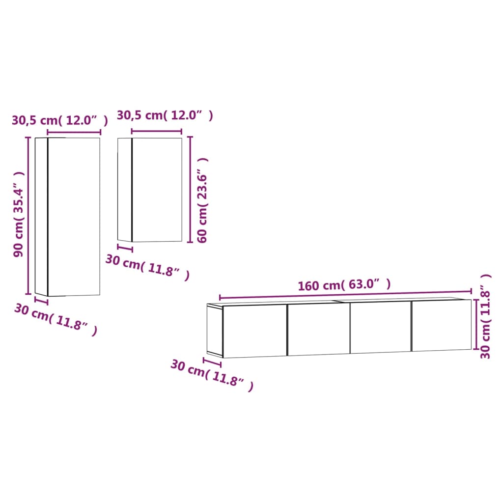 4 Piece Tv Cabinet Set Engineered Wood