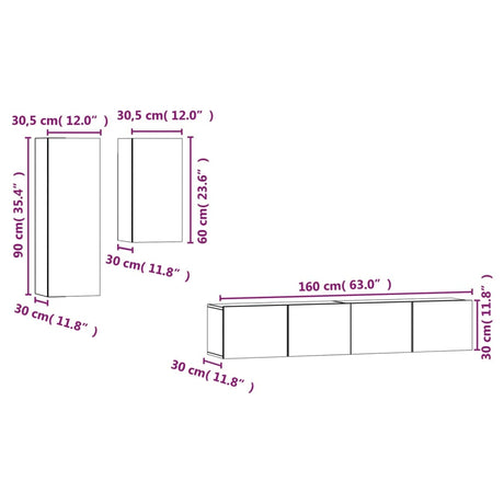 4 Piece Tv Cabinet Set Engineered Wood