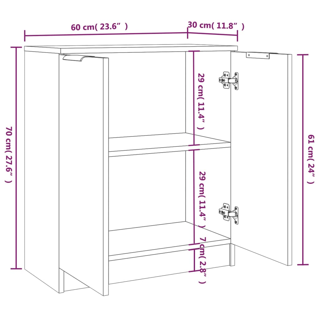 Sideboards 2 Pcs 60X30X70 Cm Engineered Wood
