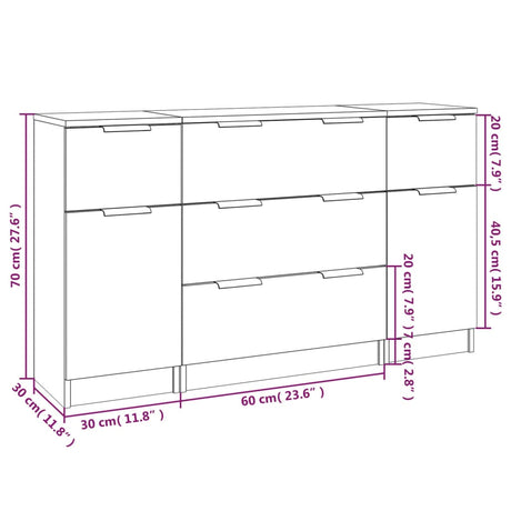 3 Piece Sideboard Set Engineered Wood