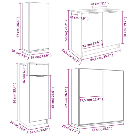 5 Piece Bathroom Cabinet Set Engineered Wood