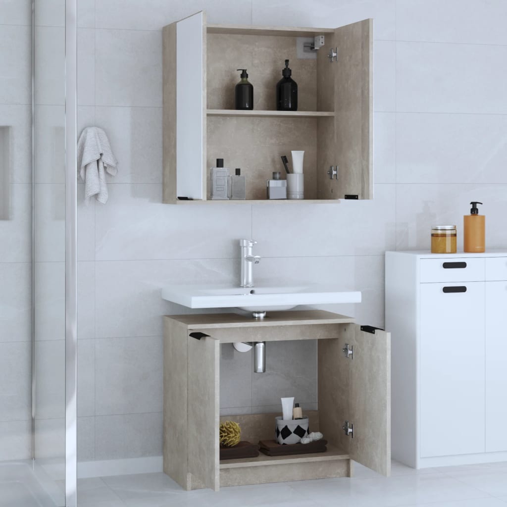 2 Piece Bathroom Cabinet Set Engineered Wood