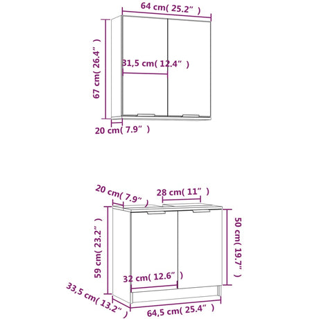 2 Piece Bathroom Cabinet Set Engineered Wood