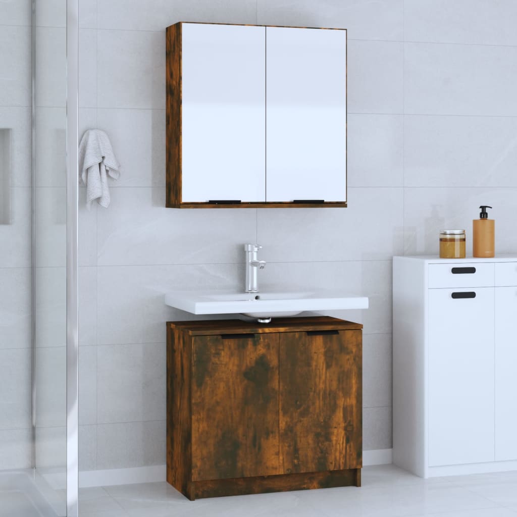 2 Piece Bathroom Cabinet Set Engineered Wood