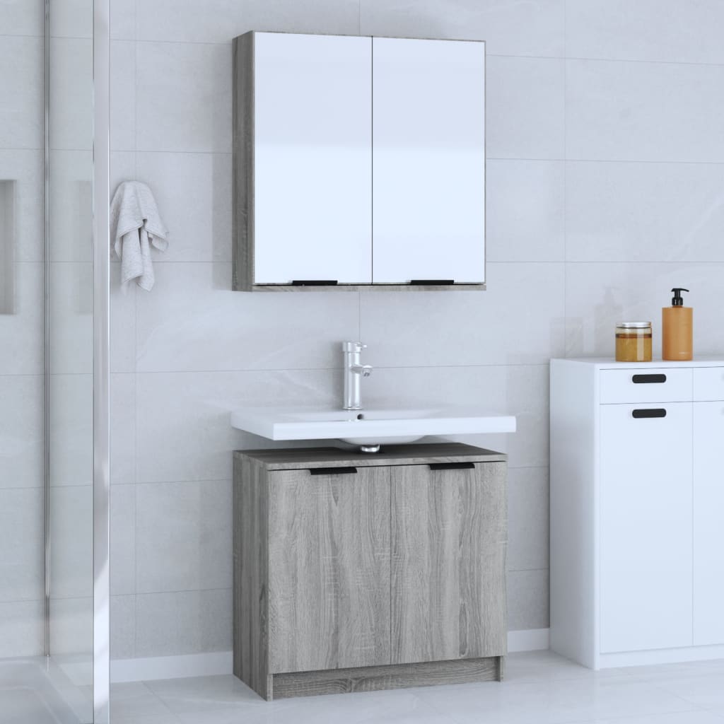 2 Piece Bathroom Cabinet Set Engineered Wood