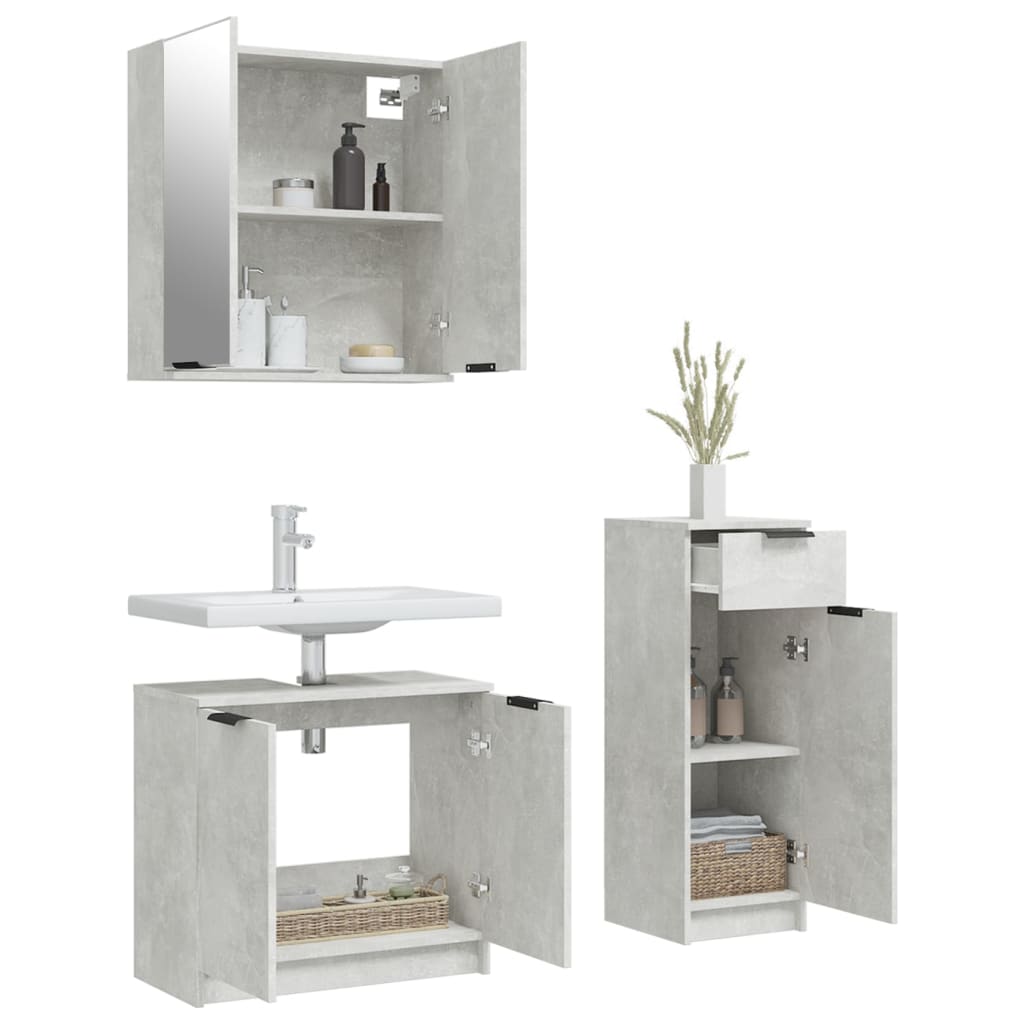 3 Piece Bathroom Cabinet Set Engineered Wood