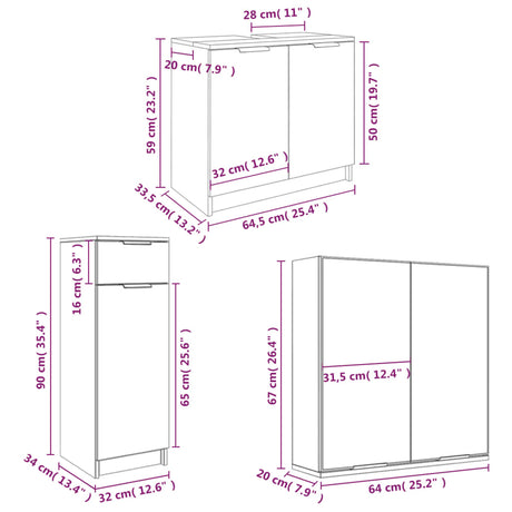 4 Piece Bathroom Cabinet Set Engineered Wood