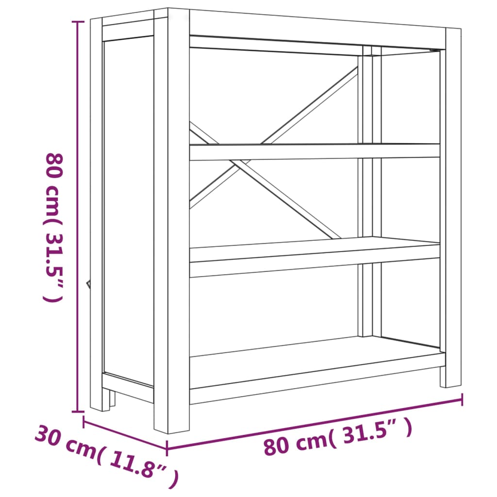 3-Tier Bookcase 80X30X Solid Wood Acacia