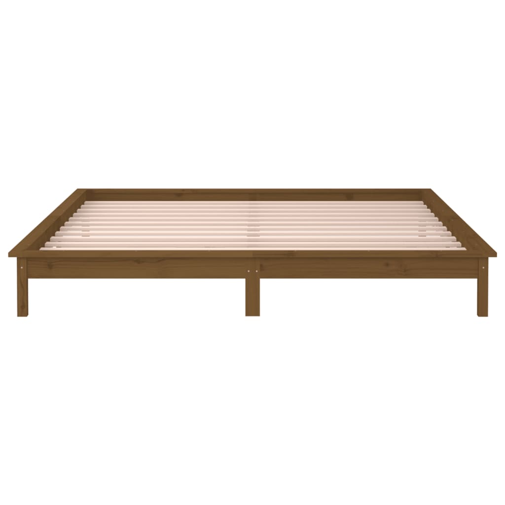 LED Bed Frame without Mattress Honey Brown 160x200 cm Solid Wood