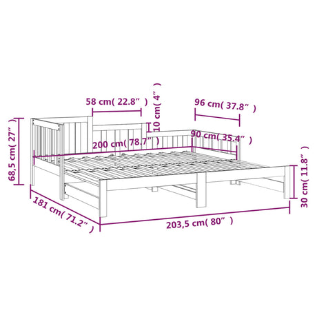 Pull-Out Day Bed Without Mattress 2X(90X200) Cm Solid Wood Pine