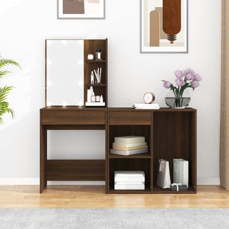 Led Dressing Table With Cabinet Engineered Wood