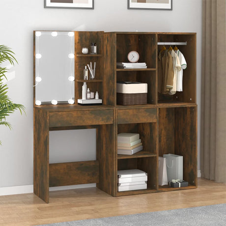 Led Dressing Table With Cabinets Engineered Wood