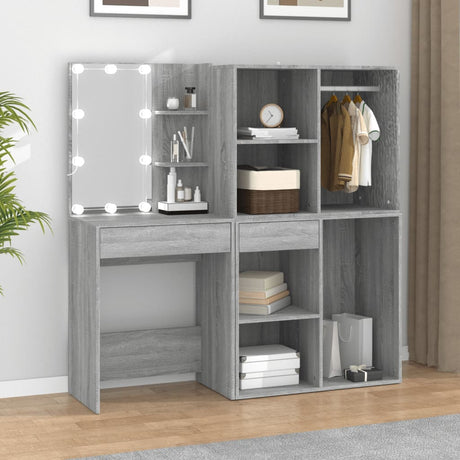 Led Dressing Table With Cabinets Engineered Wood