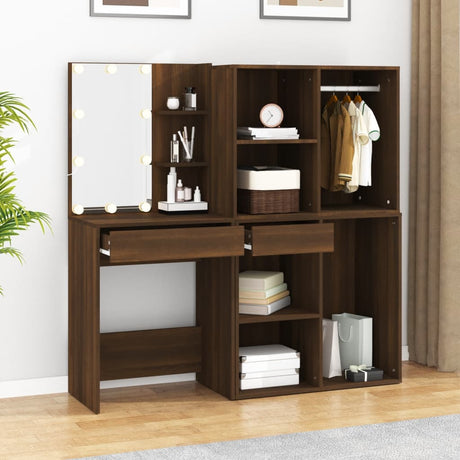 Led Dressing Table With Cabinets Engineered Wood