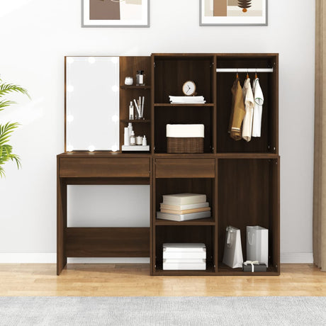 Led Dressing Table With Cabinets Engineered Wood