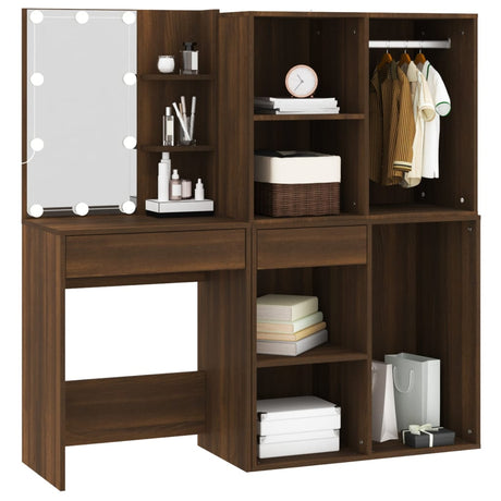 Led Dressing Table With Cabinets Engineered Wood