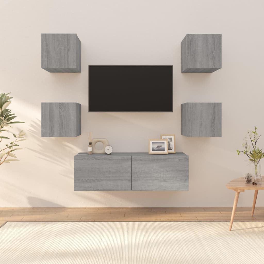 6 Piece Tv Cabinet Set Engineered Wood