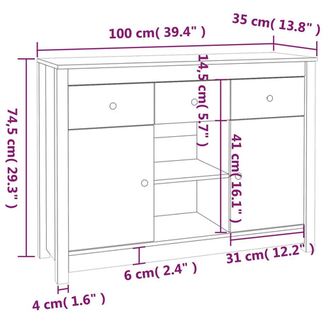 Sideboard 100X35X74,5 Cm Solid Wood Pine