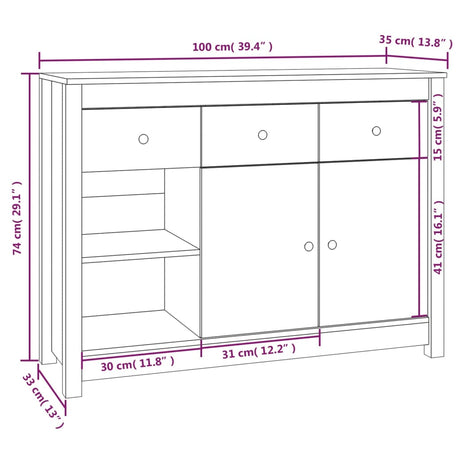 Sideboard 100X35X74 Cm Solid Wood Pine