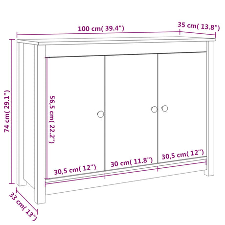 Sideboard 100X35X74 Cm Solid Wood Pine