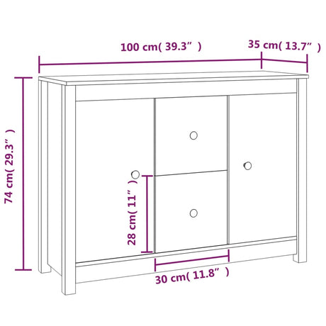 Sideboard 100X35X74 Cm Solid Wood Pine