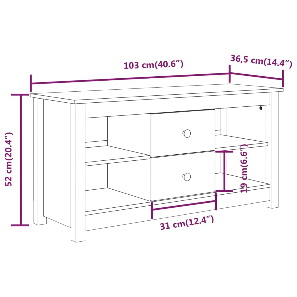 TV Cabinet White 103x36.5x52 cm Solid Wood Pine