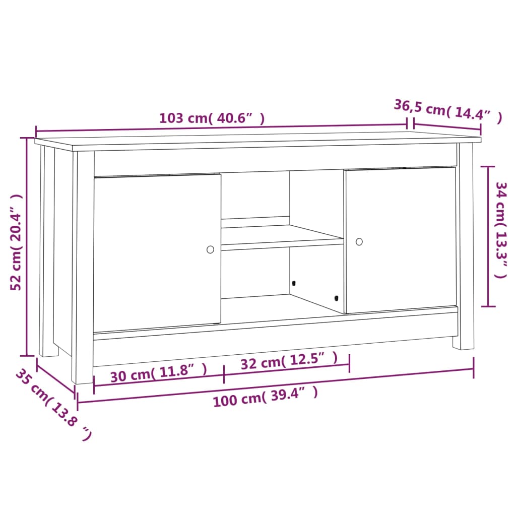 Tv Cabinet 103X36.5X52 Cm Solid Wood Pine