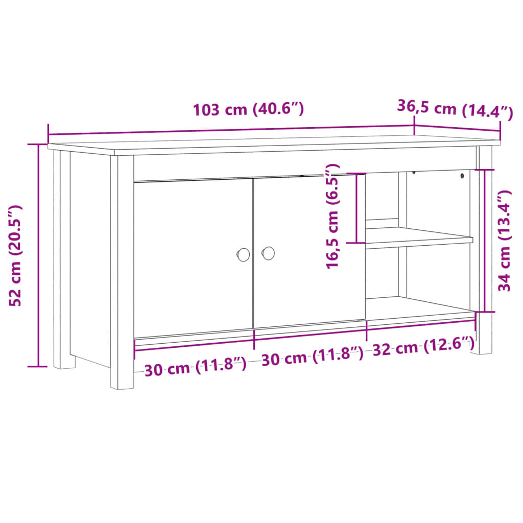 Tv Cabinet 103X36.5X52 Cm Solid Wood Pine