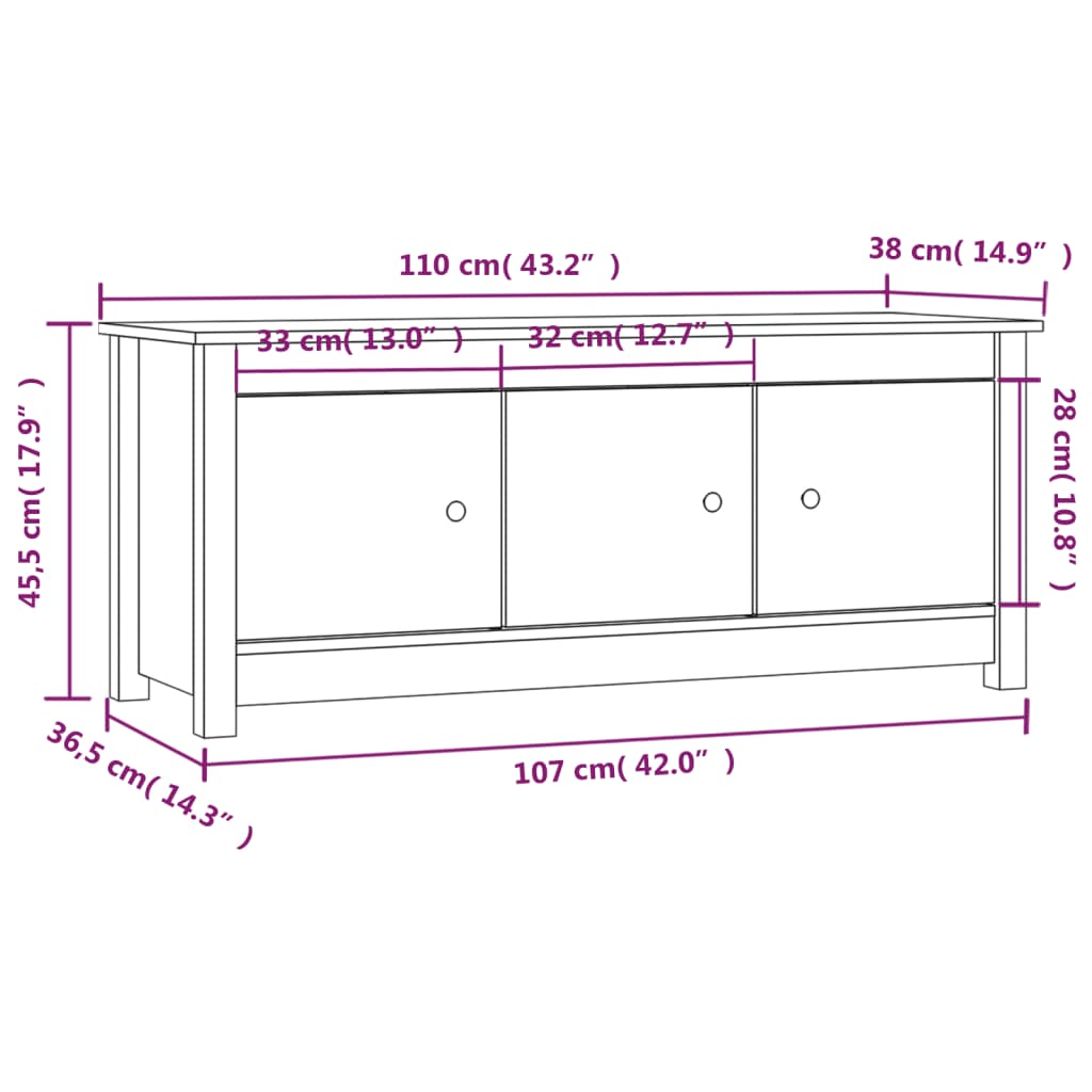 Shoe Cabinet 110X38X45.5 Cm Solid Wood Pine