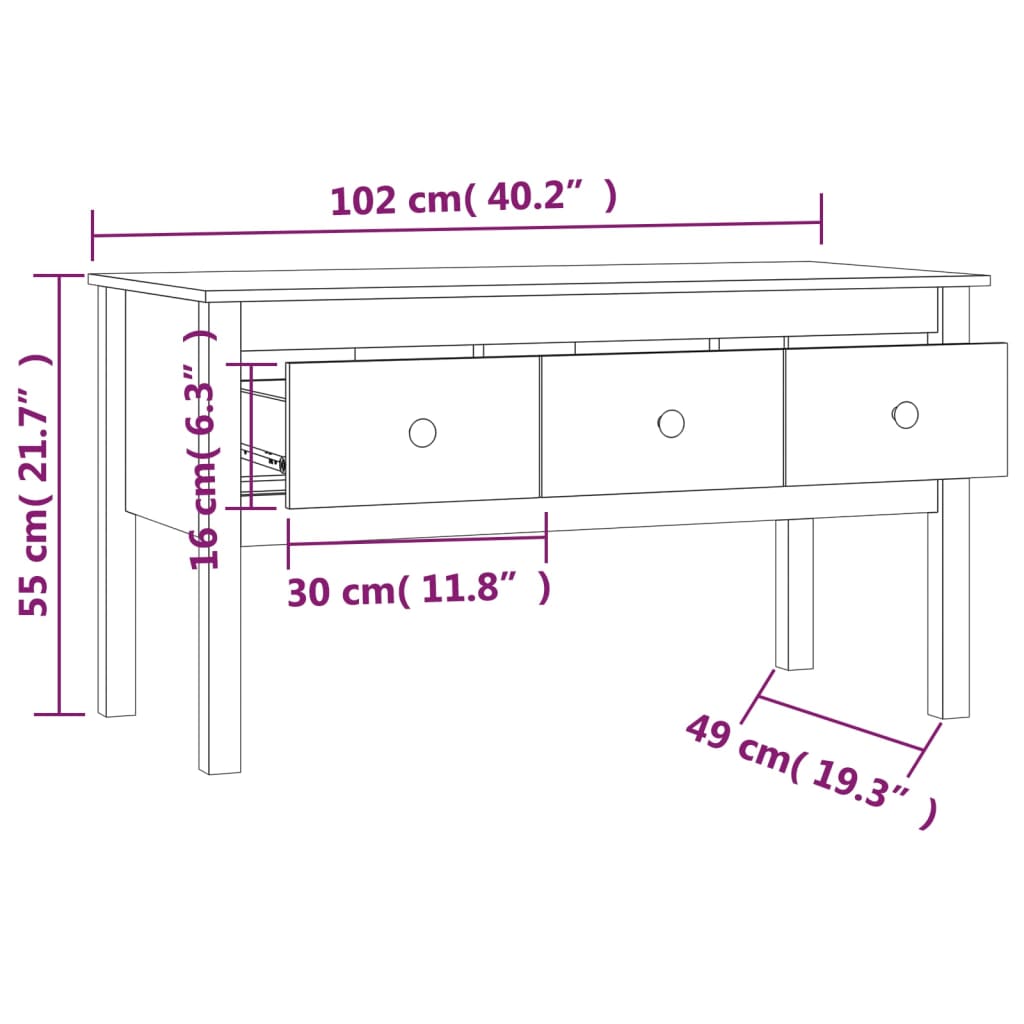 Coffee Table 102X49X55 Cm Solid Wood Pine