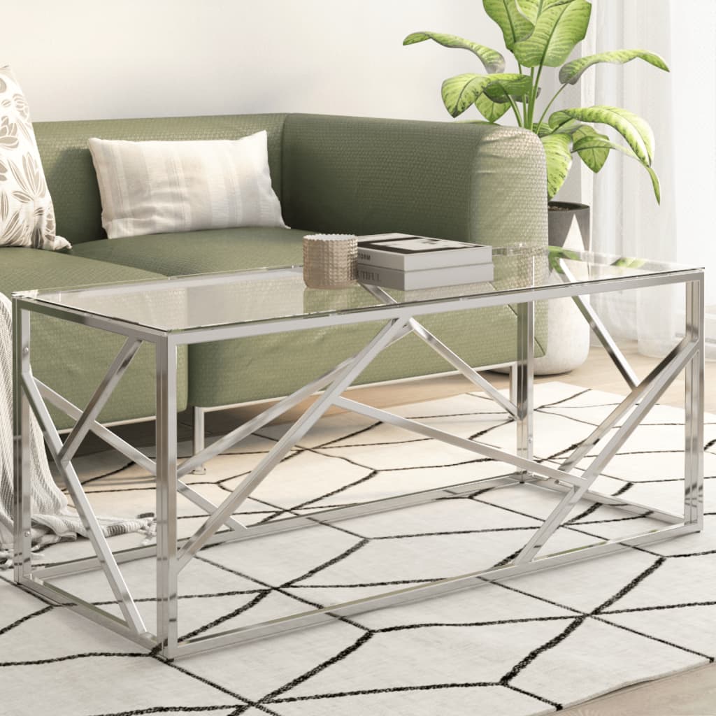 Coffee Table Silver Stainless Steel And Solid Reclaimed