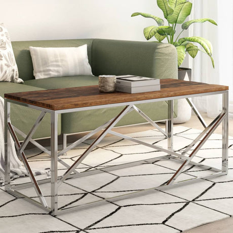 Coffee Table Silver Stainless Steel And Solid Reclaimed