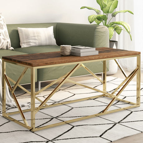 Coffee Table Silver Stainless Steel And Solid Reclaimed