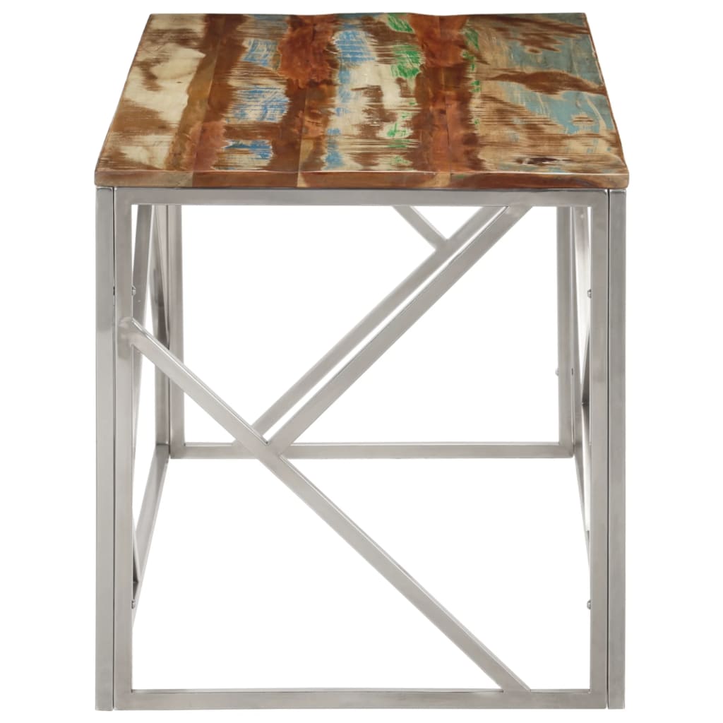 Coffee Table Silver Stainless Steel And Solid Reclaimed