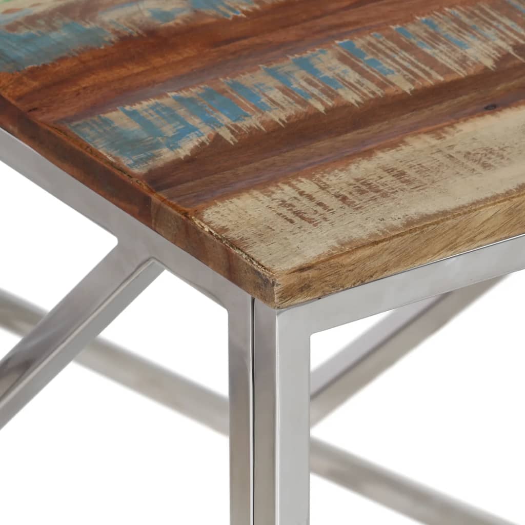 Coffee Table Silver Stainless Steel And Solid Reclaimed