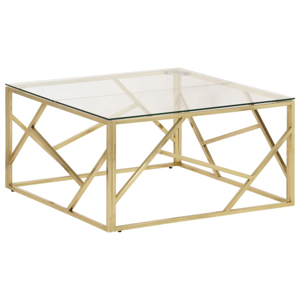 Coffee Table Gold Stainless Steel and Tempered Glass