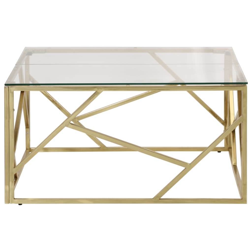 Coffee Table Gold Stainless Steel and Tempered Glass