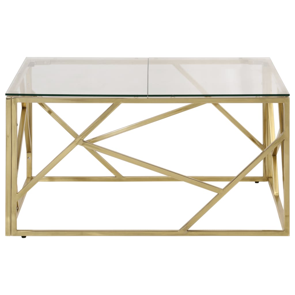 Coffee Table Gold Stainless Steel and Tempered Glass