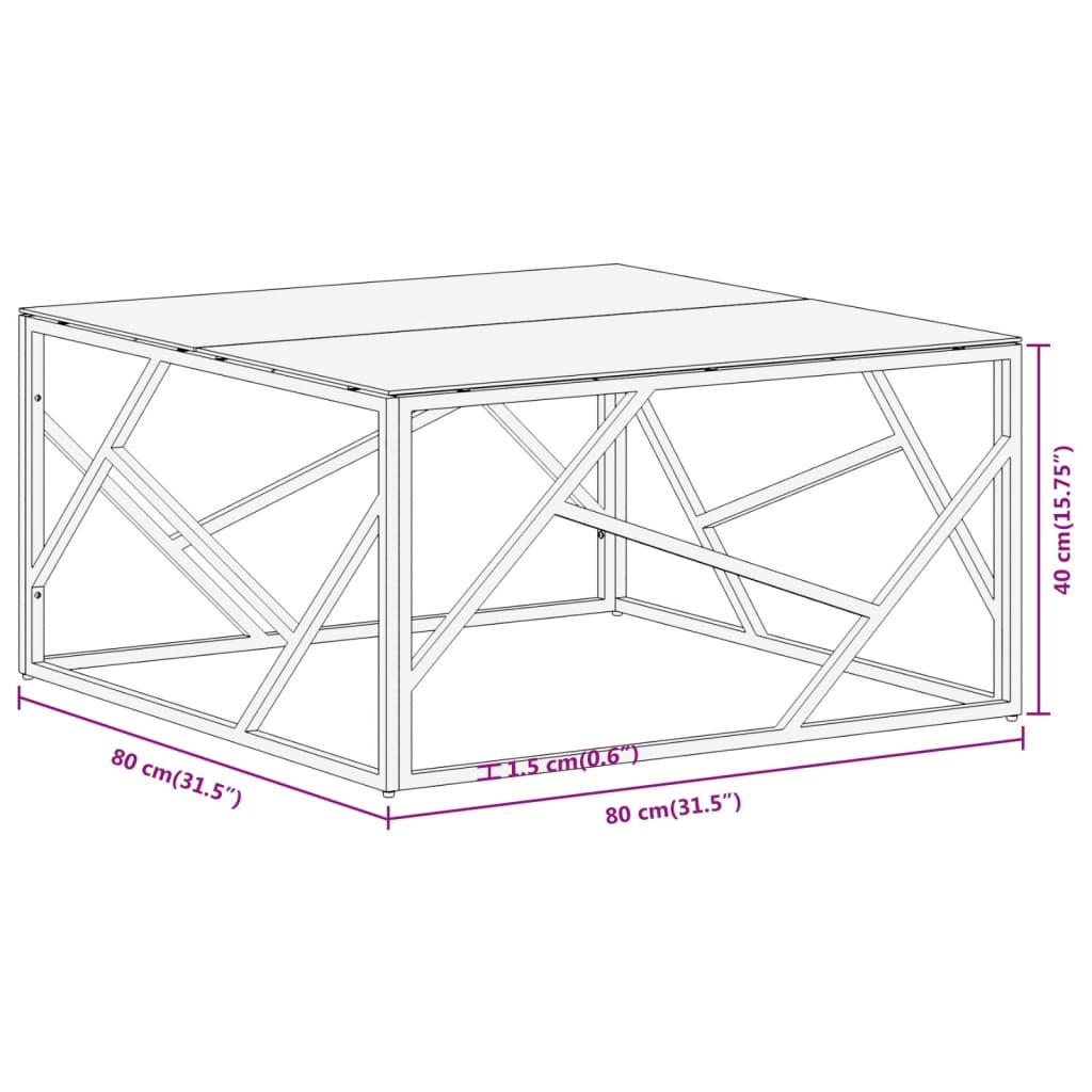 Coffee Table Gold Stainless Steel and Tempered Glass