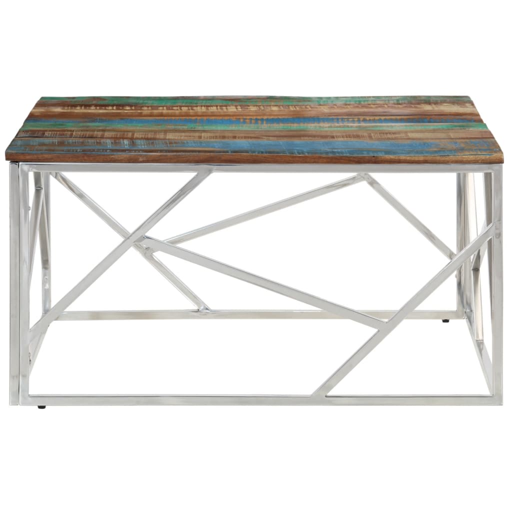 Coffee Table Silver Stainless Steel and Solid Reclaimed Wood