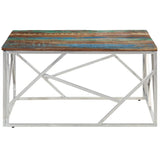 Coffee Table Silver Stainless Steel and Solid Reclaimed Wood