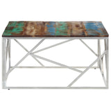 Coffee Table Silver Stainless Steel and Solid Reclaimed Wood