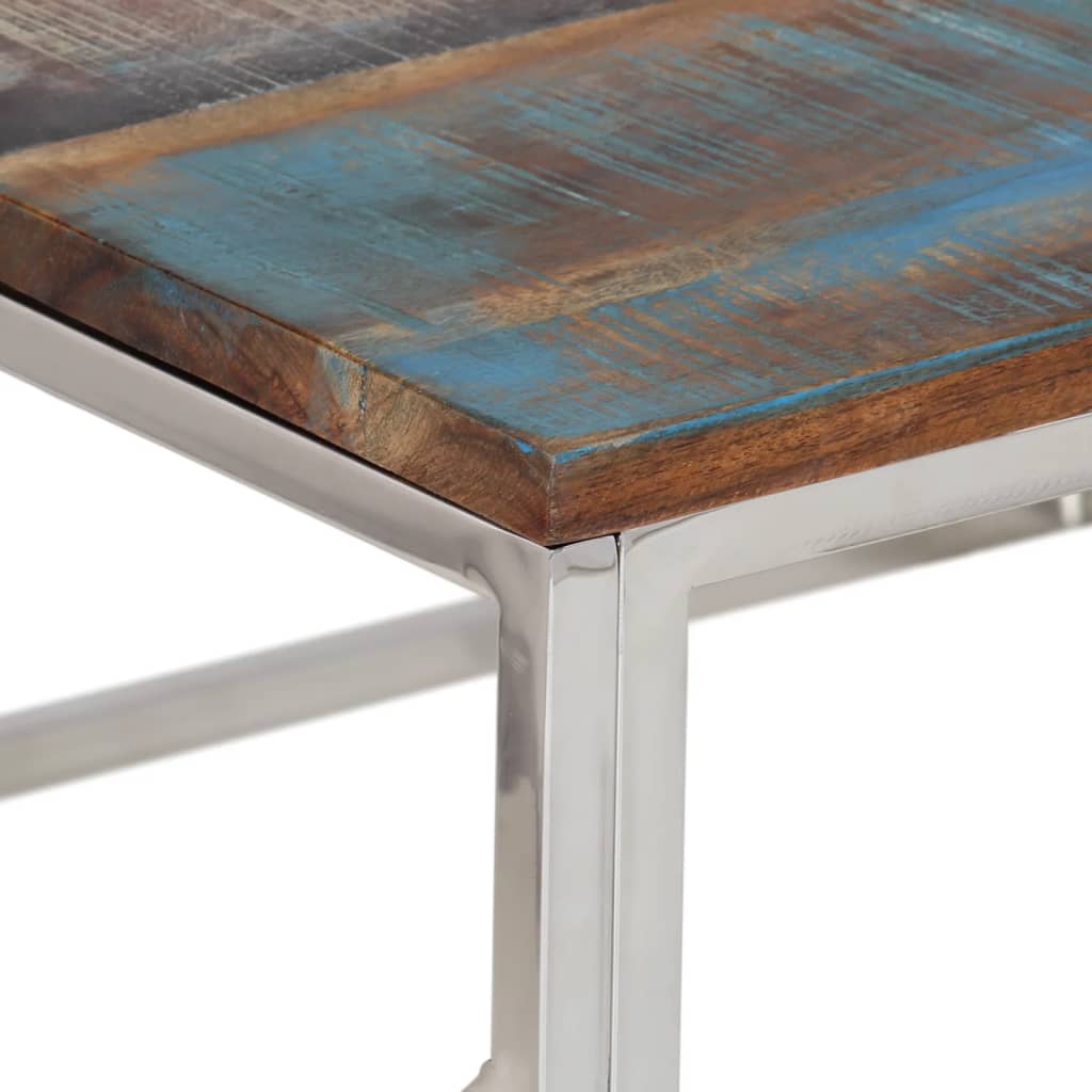 Coffee Table Silver Stainless Steel and Solid Reclaimed Wood