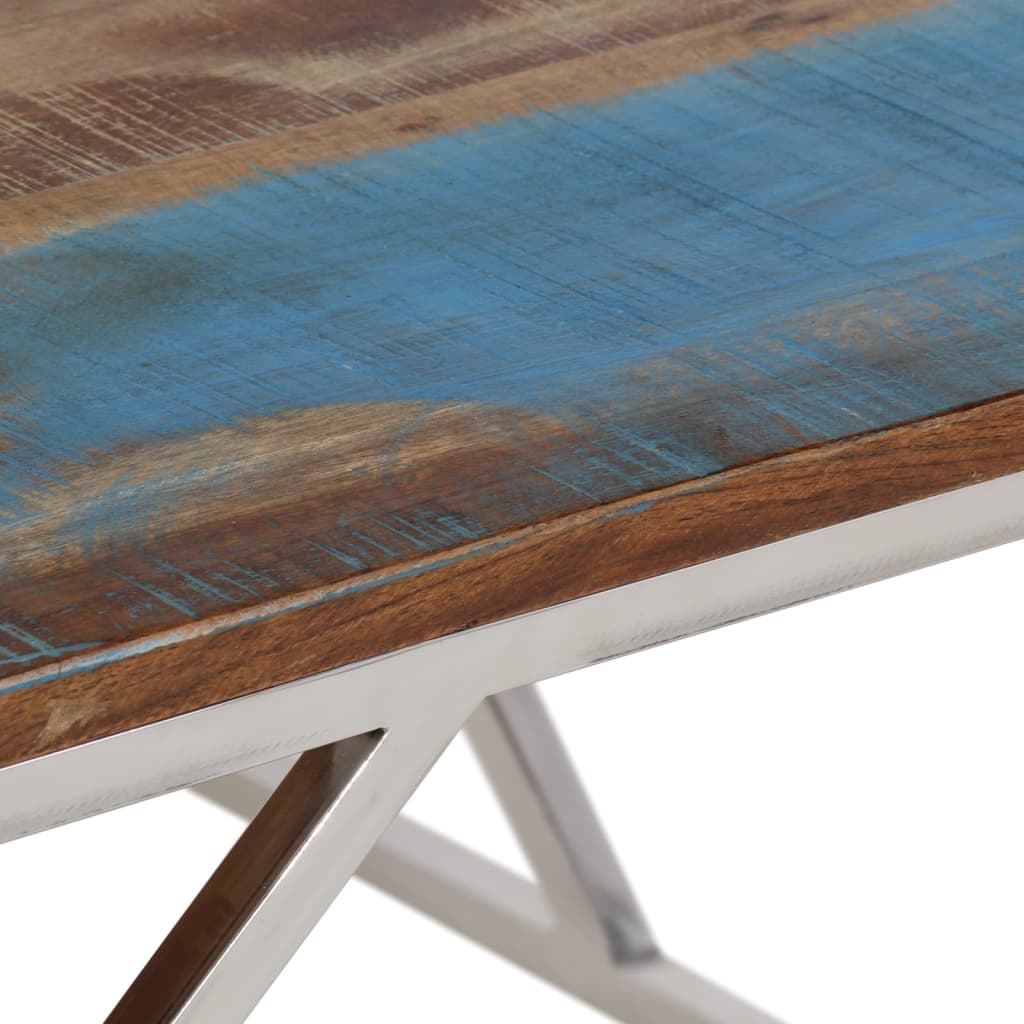 Coffee Table Silver Stainless Steel and Solid Reclaimed Wood